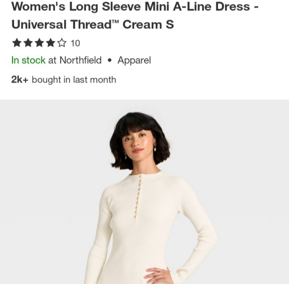 Universal Thread Cream Long Sleeve Mini A-Line Dress